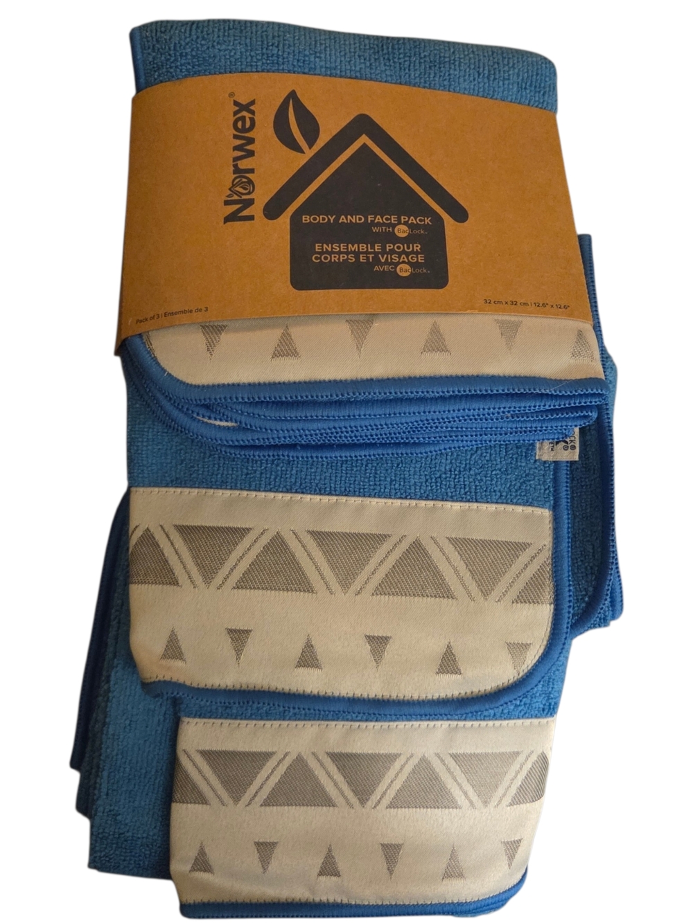 Norwex Blue and Cream Body & Face Towel 3 Piece Set